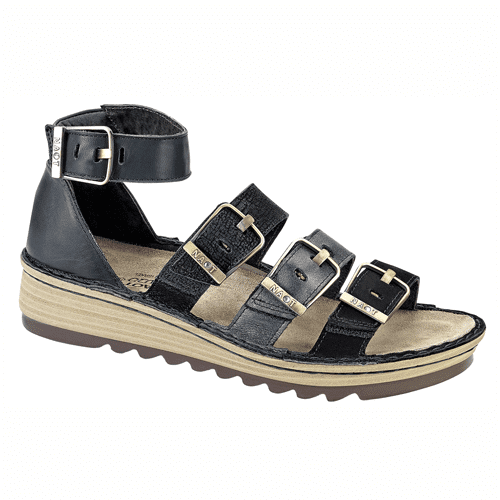 Naot Women's Begonia - Style 17102-NMB/BLK - Black Velvet Nubuck/Metallic Road Leather/Black Crackle Leather/Jet Black Leather