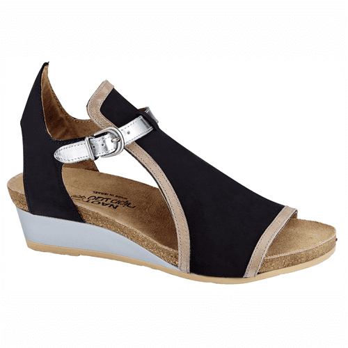 Naot Women's Fiona - Style 5042-NIY - Black Velvet/Khaki/Silver Mirror