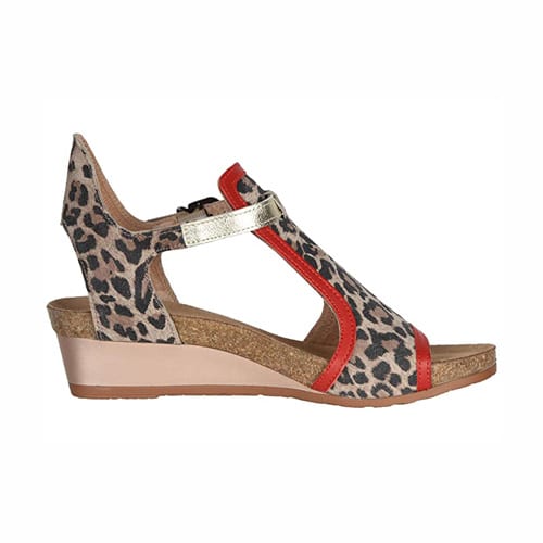 Naot Women's Fiona - Style 5042-SIR - Cheetah Suede/Kiss Red Leather/Radiant Gold Leather