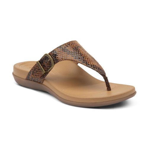 Aetrex Women's Rita Adjustable Thong Sandal - Style AE812 - Brown Snake
