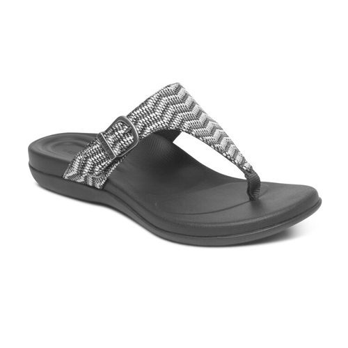 Aetrex Women's Rita Adjustable Thong Sandal - Style AE870 - Black, White